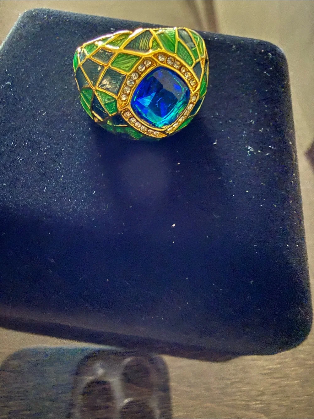 Gold-Tone Green & Blue Enamel Statement Ring